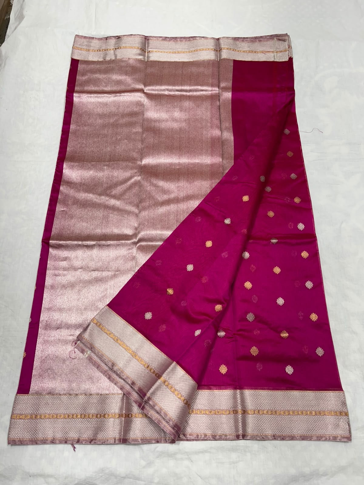 Rani-pink Pattu Silk Chanderi saree by Idam Living