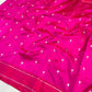 Rani pink Pattu Silk handwoven Chanderi saree, full saree view with zari buttas
