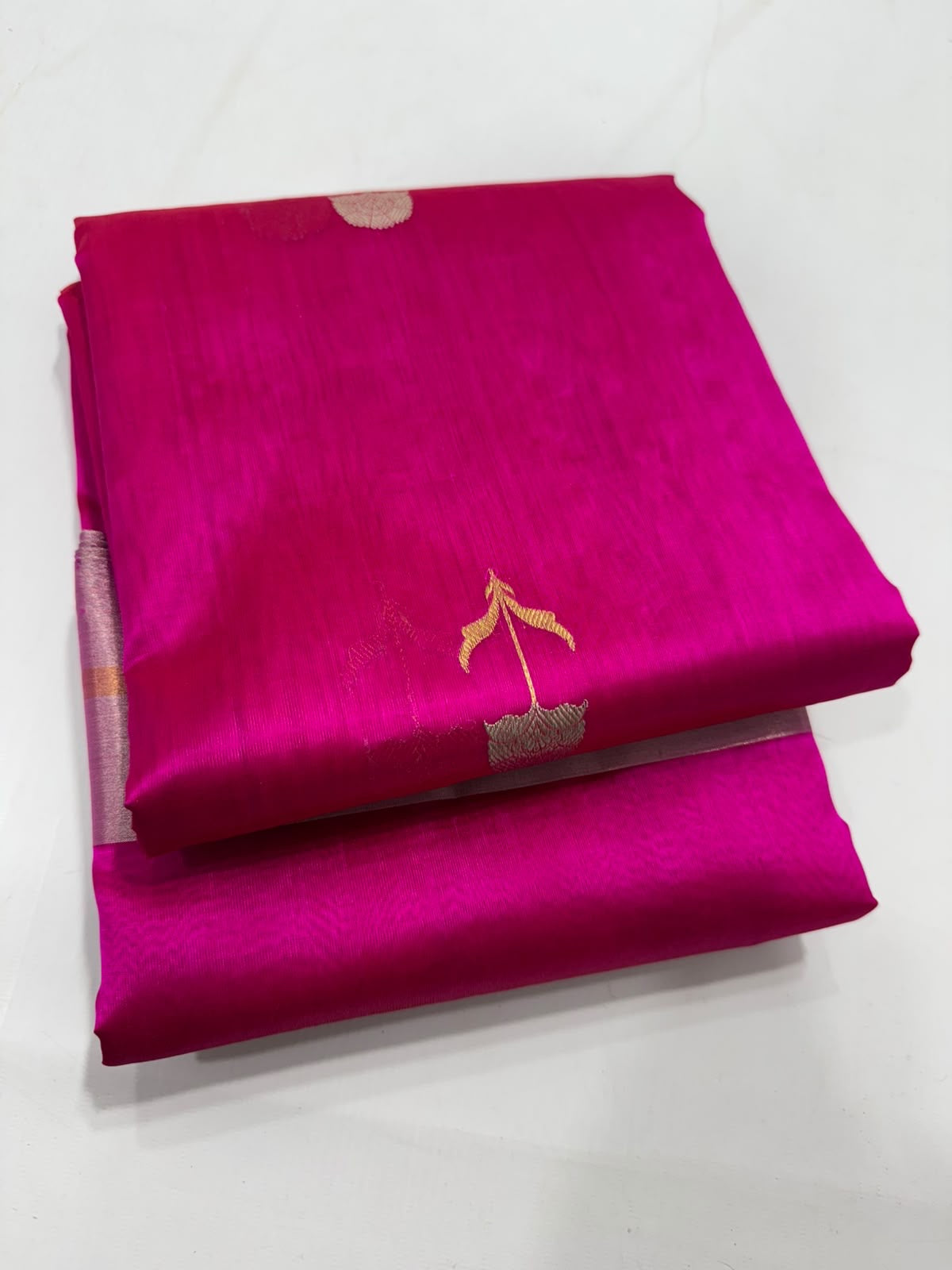 Rani Pink Pure Silk Chanderi saree with Eknaal floral butti