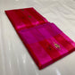 Rani pink handwoven Pure Silk Chanderi saree with broad red woven stripes