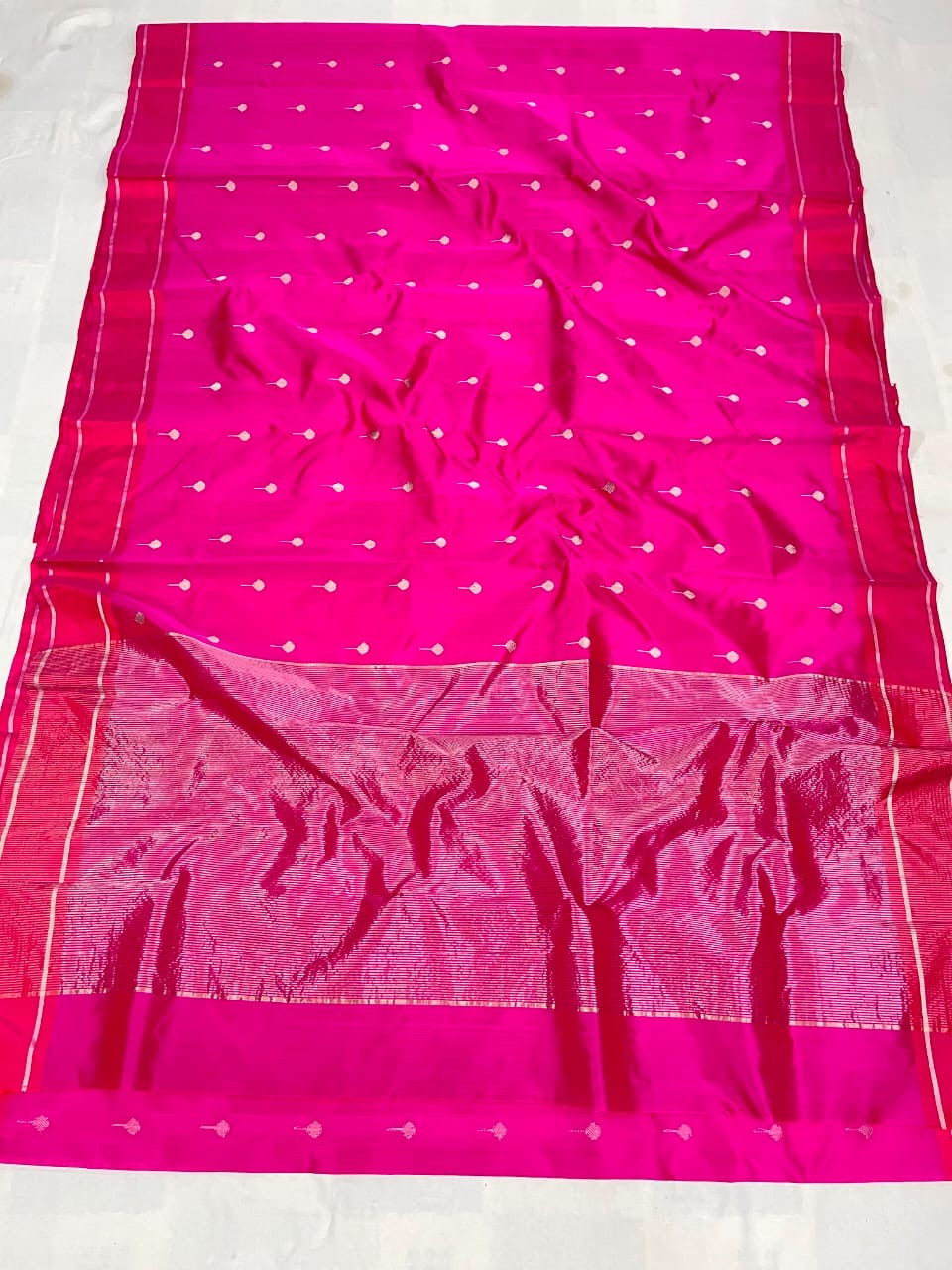 Rani pink Pure Silk Chanderi saree with tonal deeper-pink border