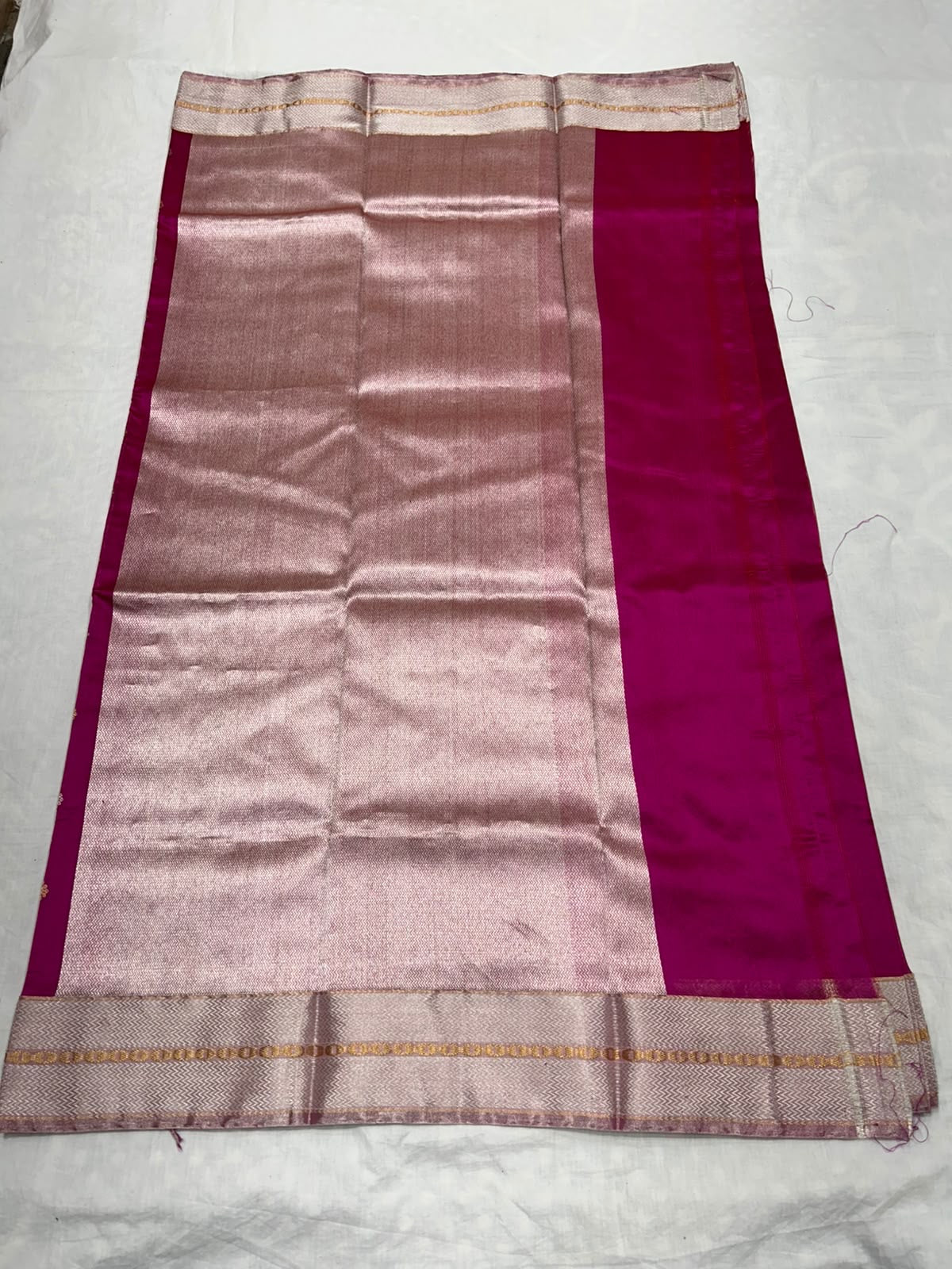 Rani pink gold-and-silver butta Pattu Silk Chanderi saree