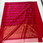 Rani Pink Tissue Silk Chanderi saree displayed with fine jari stripes, gold buttas and Muniya-style painted border details