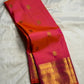 Rani Pink and Vermilion Orange Shot-Colour Handwoven Pure Silk Kanchipuram Saree with Gold Zari Buttas
