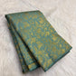 Aqua borderless pure silk Kancheepuram saree, folded view — Idam Living