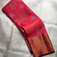 Raspberry Coral Handwoven Pure Silk Kancheepuram Saree with Zari Kattam Checks and Antique Gold Border