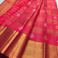 Raspberry Coral Handwoven Pure Silk Kancheepuram Saree with Zari Kattam Checks and Antique Gold Border