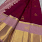 Deep Raspberry Pink Handwoven Pure Silk Kanjeevaram Korvai Saree with Blush Pink Gold Zari Border