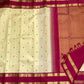 Butter Cream Ivory Handwoven Pure Silk Kancheepuram Rettapet Saree with Raspberry Magenta Zari Border
