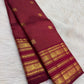 Close view of fine antique-gold checked weaving across Deep Raspberry Maroon Kanjivaram silk.