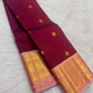 Deep raspberry maroon KanchiPattu Butta saree, close drape view