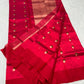 Rose-gold-toned metallic pallu of raspberry Chanderi saree