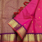 Raspberry Pink Handwoven Pure Silk Kancheepuram Vairaoosi Saree with Gold Zari Buttas and Aubergine Border