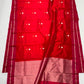Raspberry-pink gold zari border on sweet chilli red Chanderi silk saree