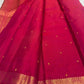 Raspberry Pink Handwoven Pure Silk Kanjipuram Saree with Small Gold Buttas & Petite Zari Elephant Border