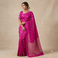 Raspberry Pink Pattu Silk Chanderi saree showing fine metallic border and intricately woven pallu