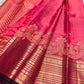 Handwoven pink Kanjivaram Vairaoosi saree with intricate stacked gold zari border