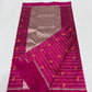 Full view of Raspberry Pink handloom Chanderi saree showing tonal striped body and expansive patterned metallic pallu.