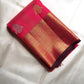 Raspberry Coral Handwoven Pure Silk Kancheepuram Saree with Zari Kattam Checks and Antique Gold Border