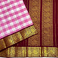 Lotus pink and warm ivory checked Pure Silk Kanchipuram Paalum Pazhamum saree