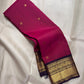 Deep Raspberry Pure Silk Kanjeevaram Saree — full saree overview, Korvai weave with peacock floral border — Idam Living