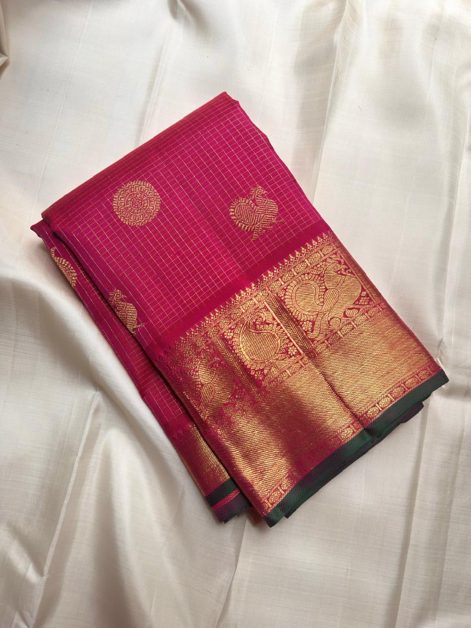 Raspberry pink pure silk Kanchipuram zari kattam saree, view 3