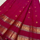 Pomegranate Pink Kanjivaram silk saree with fine Cobalt Blue zari border edging