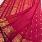 Raspberry pink KanchiPattu silk saree — traditional gold zari floral motif detail on the body