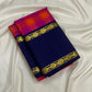Raspberry Pink and Orange Handwoven Pure Silk Kanjeevaram Saree with Kanchi Kattam and Navy Rettapet Border