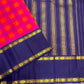 Raspberry Pink and Orange Handwoven Pure Silk Kanjeevaram Saree with Kanchi Kattam and Navy Rettapet Border