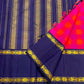 Raspberry Pink and Orange Handwoven Pure Silk Kanjeevaram Saree with Kanchi Kattam and Navy Rettapet Border