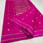 Raspberry pink handloom Pattu Silk Chanderi saree with lotus buttas and metallic patterned pallu