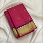 Raspberry Pink Handwoven Pure Silk Kancheepuram Vairaoosi Saree with Gold Zari Buttas and Aubergine Border