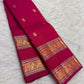 Pomegranate Pink Pure Silk Kanchipuram Rettapet saree with Mayil zari border