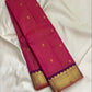 Raspberry Pink Handwoven Pure Silk Kancheepuram Vairaoosi Saree with Gold Zari Buttas and Aubergine Border