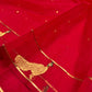 Full raspberry red Chanderi Katan Silk saree with gold buttas, peacock border and luminous pallu