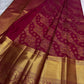 Raspberry Red Handwoven Pure Silk Kanchipuram Saree with Floral Butta and Gold Border