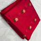 Raspberry-red Pattu Silk Chanderi with petite floral motifs