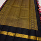 Raspberry pink and rust orange Kancheepuram silk saree — gold zari checked body close-up