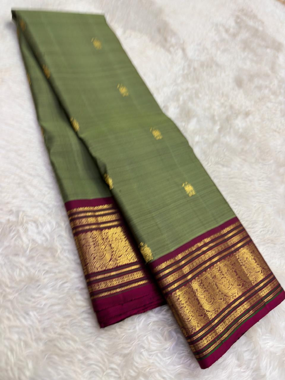 Raspberry wine korvai border pure silk saree – display view