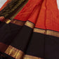 Red and Black Handwoven Pure Silk Kanchi Pattu Saree with Gold Zari Varisaipet Border
