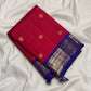 Red and Blue Yaanai Pett border on Kanchipuram silk saree