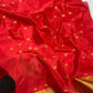 Intricate floral weaving along crimson Chanderi saree edge
