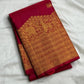 Red Deep Pink double-shade Pure Silk Kanchipuram Butta saree with gold zari motifs and broad Vintage Turning Border.