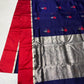 Navy blue Chanderi saree with silver-toned pallu