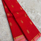 Red Handwoven Pure Silk KanchiPattu Butta Saree with Gandaberunda Gold Zari Motifs and Pink Border