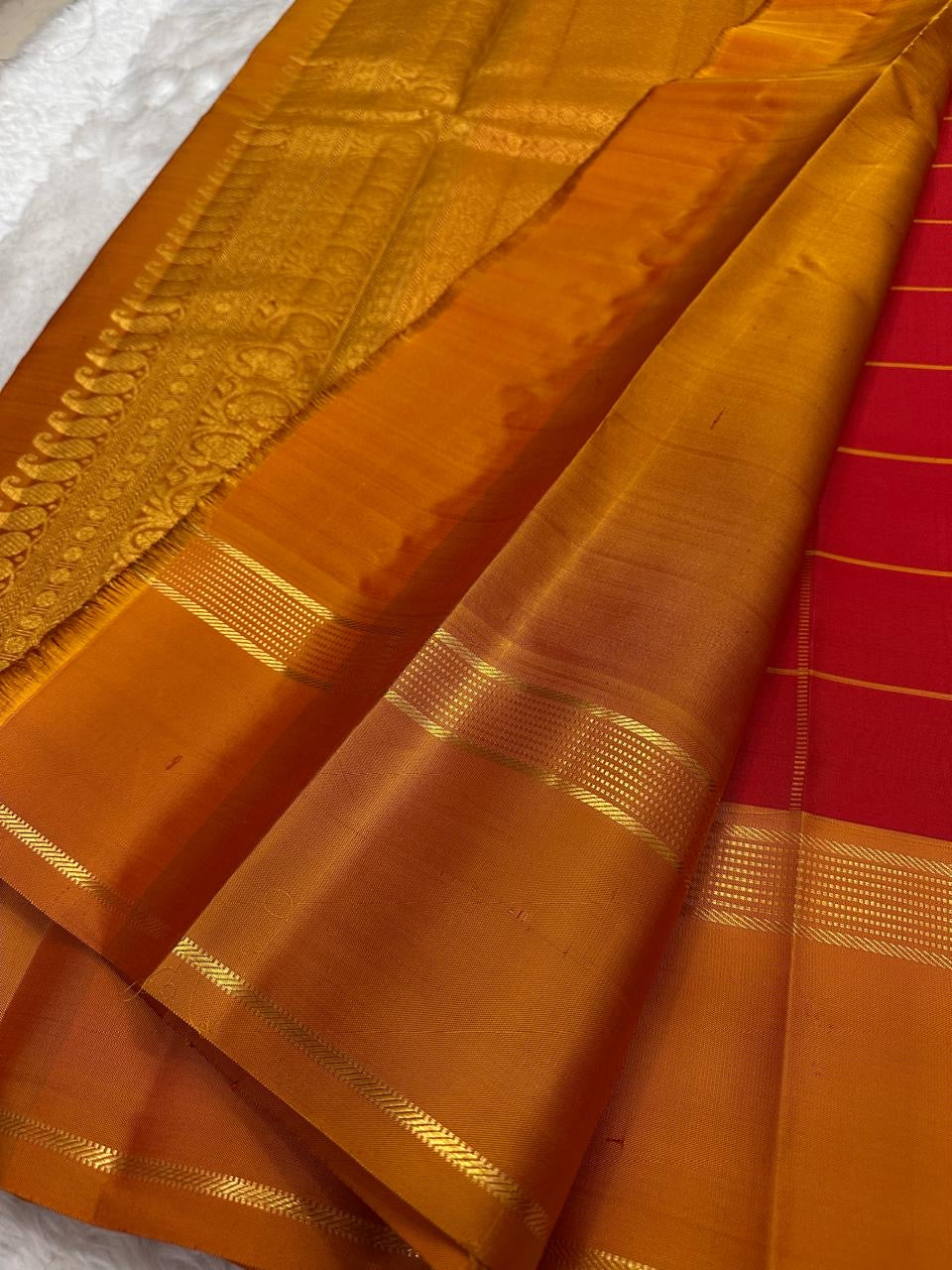 Classic Red pure silk Kanjeevaram saree — gold butta lightweight