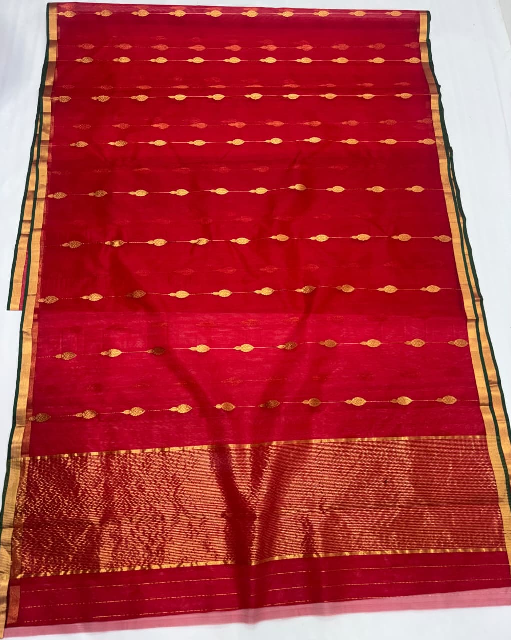 Red and gold handloom Chanderi silk saree