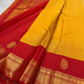 Vermilion Red gold-zari border on Turmeric Yellow Kanjivaram saree.
