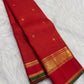 Red and Green Handwoven Pure Silk Kancheepuram Saree with Zari Kattam Grid and Kamalam Butta